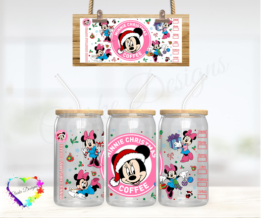 Minnie Christmas Coffee - 16oz Libbey UV DTF Wrap