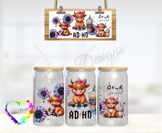 Overstimulated ADHD Pink - 16oz Libbey UV DTF Wrap