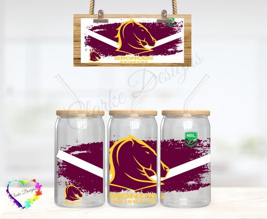 NRL Broncos - 16oz Libbey UV DTF Wrap