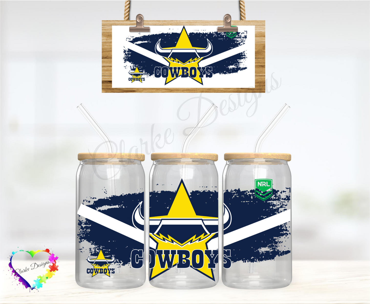 NRL Cowboys - 16oz Libbey UV DTF Wrap