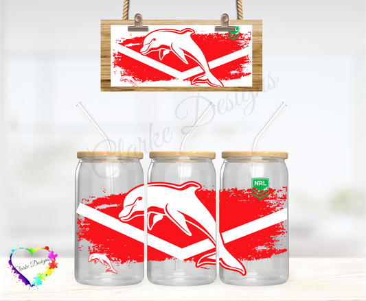 NRL Dolphins - 16oz Libbey UV DTF Wrap