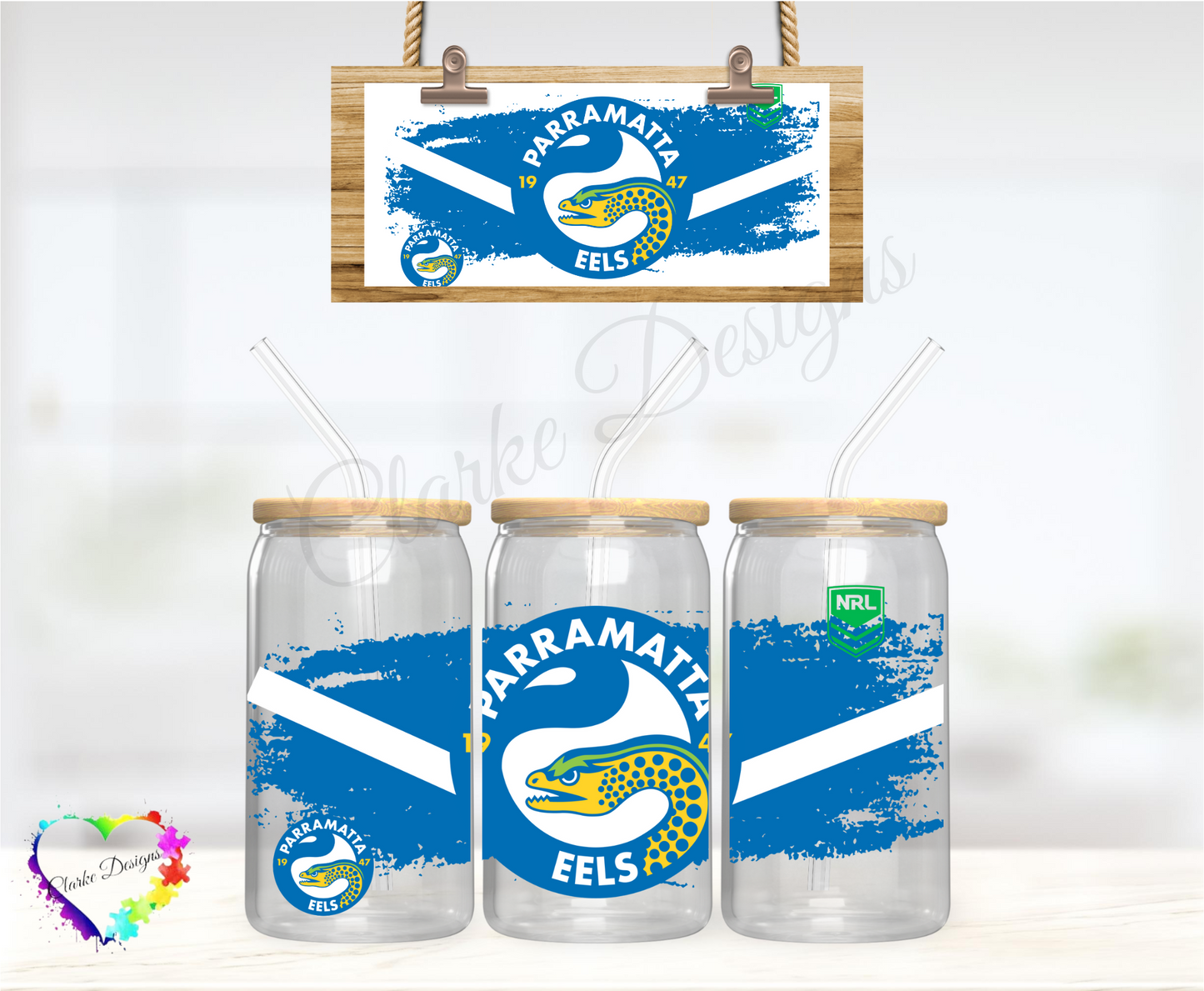 NRL Eels - 16oz Libbey UV DTF Wrap