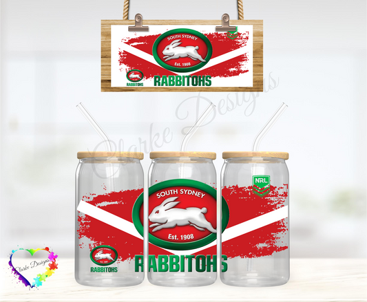 NRL Rabbitohs - 16oz Libbey UV DTF Wrap