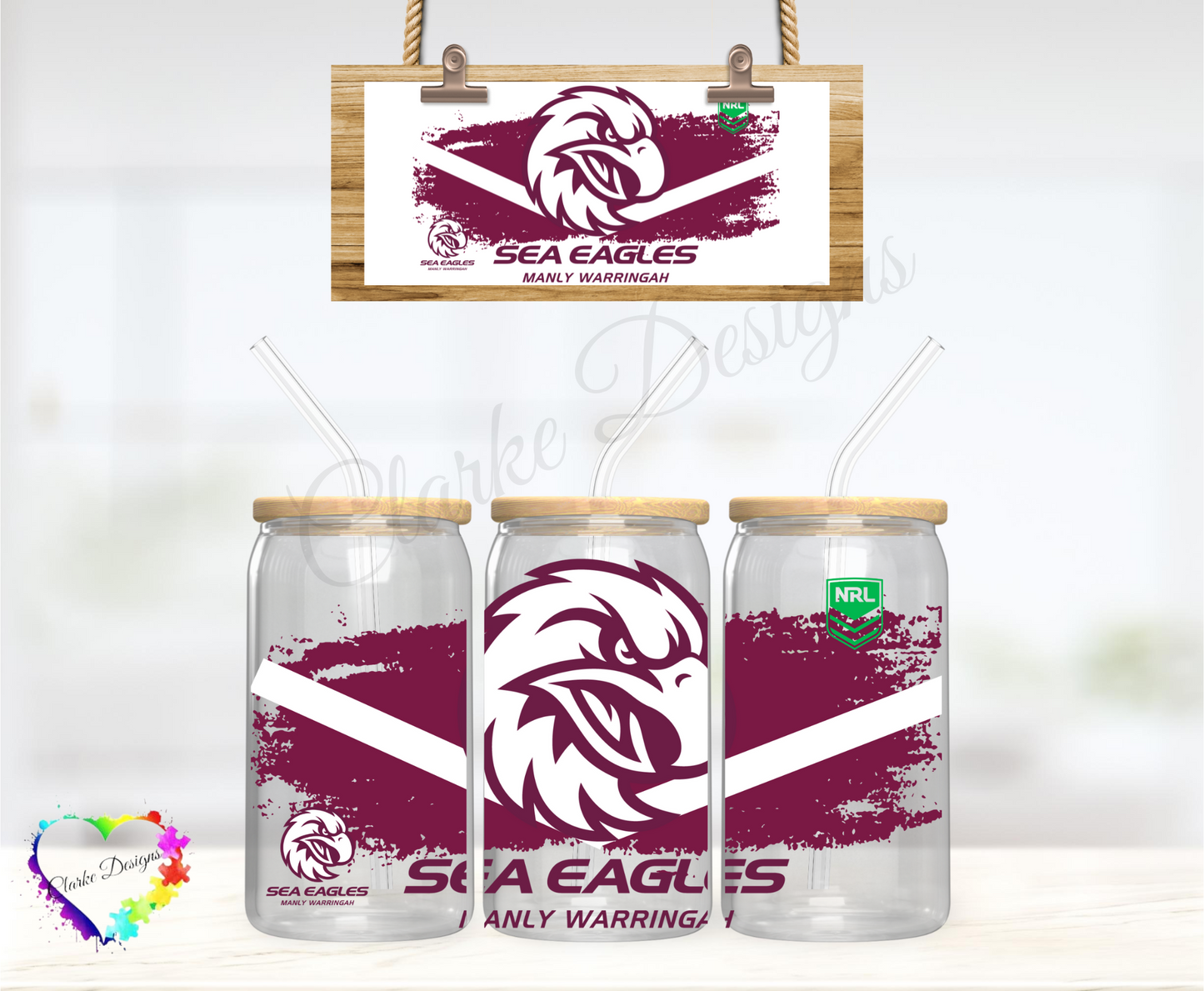 NRL Sea Eagles - 16oz Libbey UV DTF Wrap