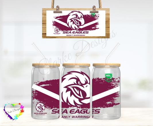 NRL Sea Eagles - 16oz Libbey UV DTF Wrap