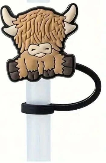 Highland cow straw topper