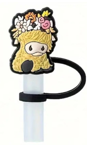 Highland cow straw topper